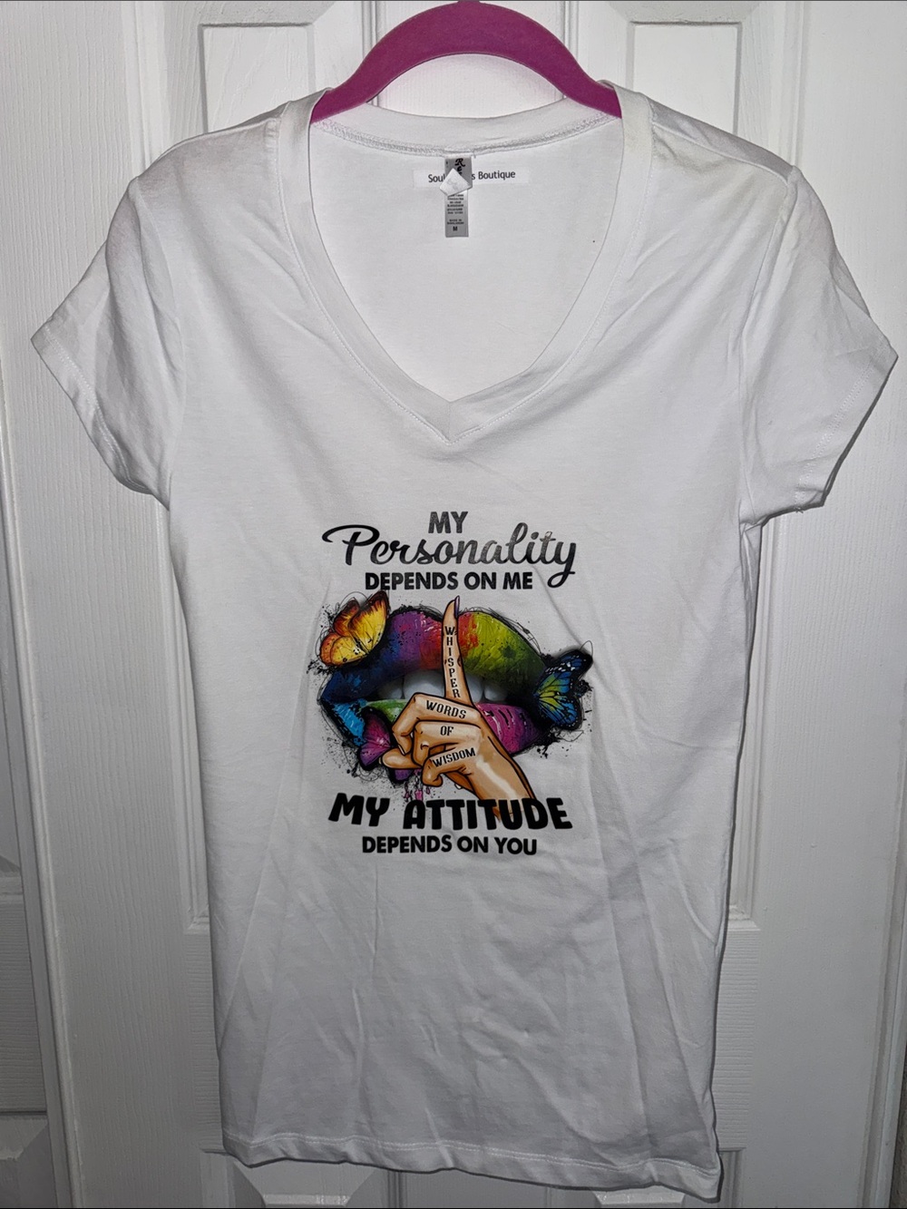 Reserved White Short Sleeve V-Neck Tee with Colorful Graphic